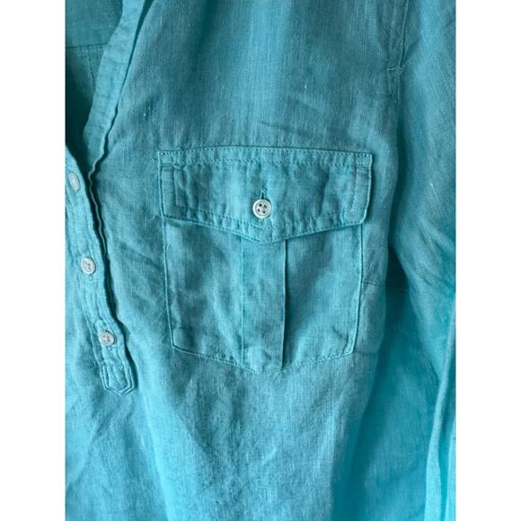 Talbots Linen Split Neck Roll-up Sleeves Linen Top in light Blue Size M - Picture 4 of 8